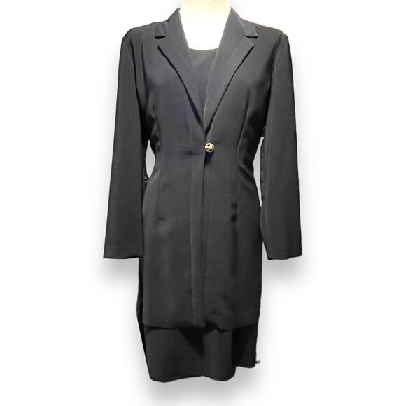 Virgo Dress with attached Notched Lapel Jacket Black 14 - Picture 1 of 6